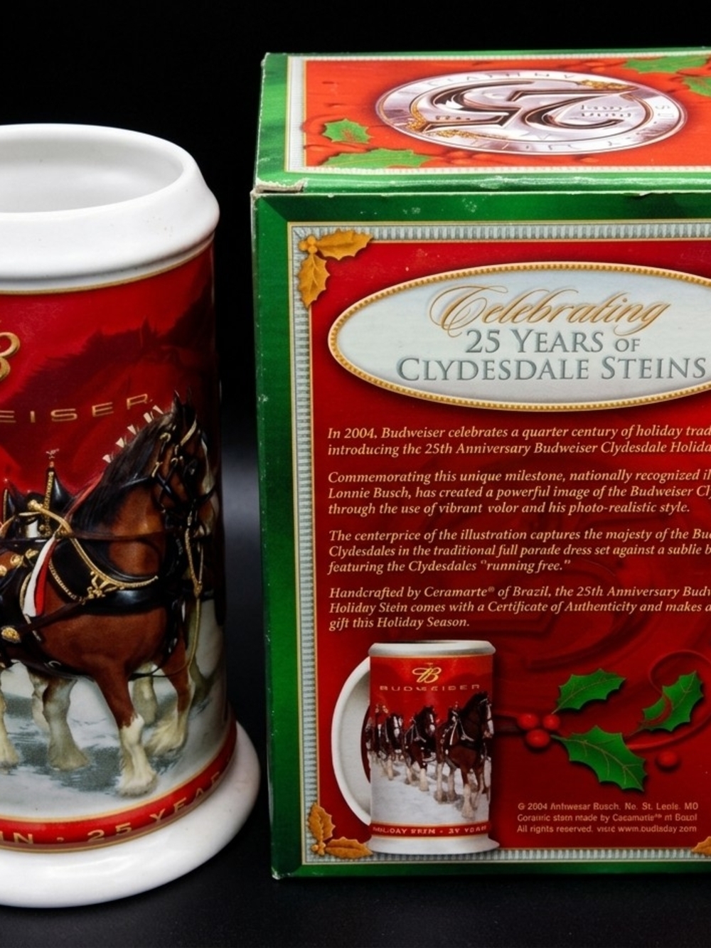 Budweiser Clydesdale Holiday Stein - Red, White & Green